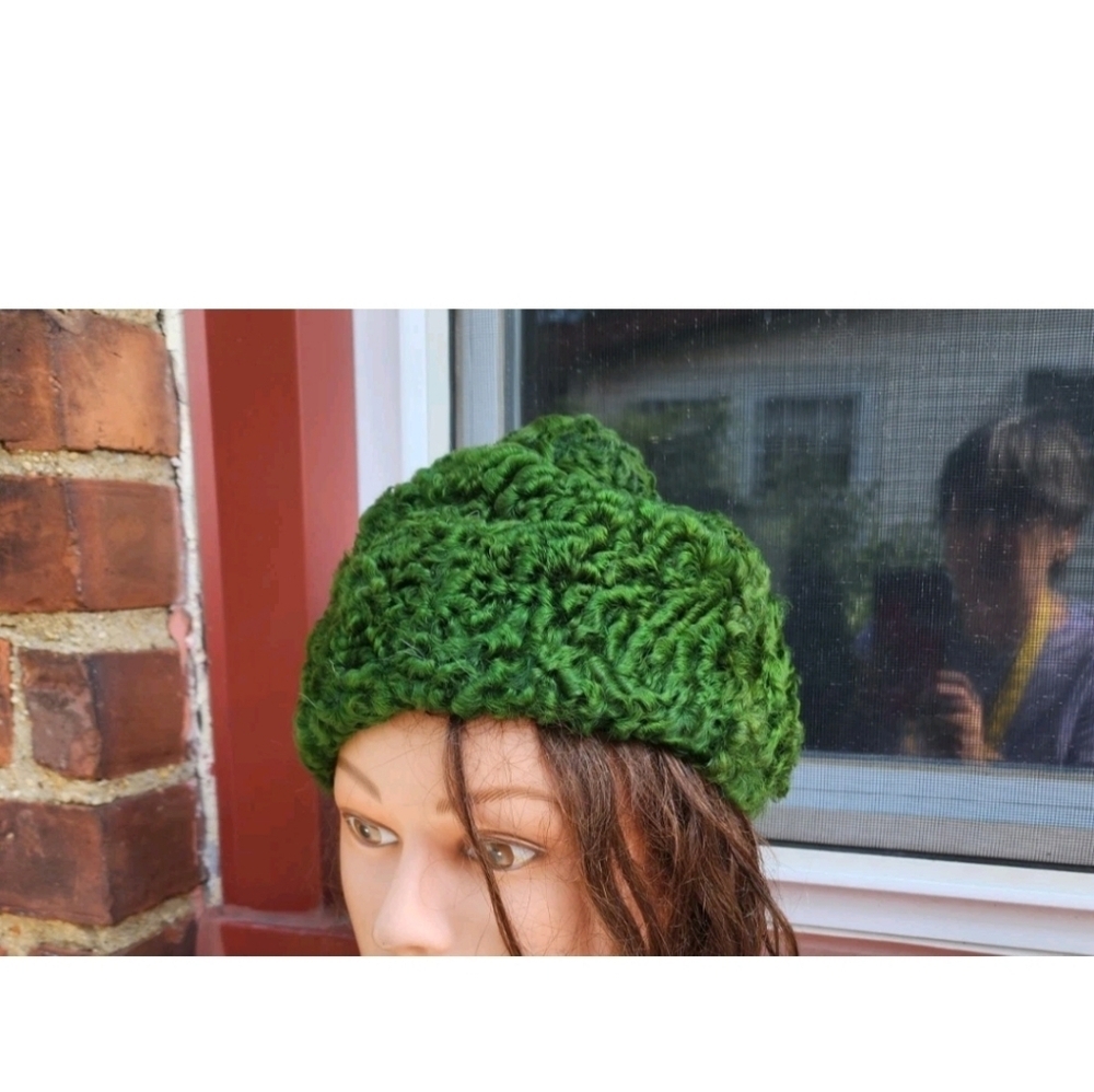 Vintage Mid Century.green Broadtail Hat With Combs - Picture 6 of 8